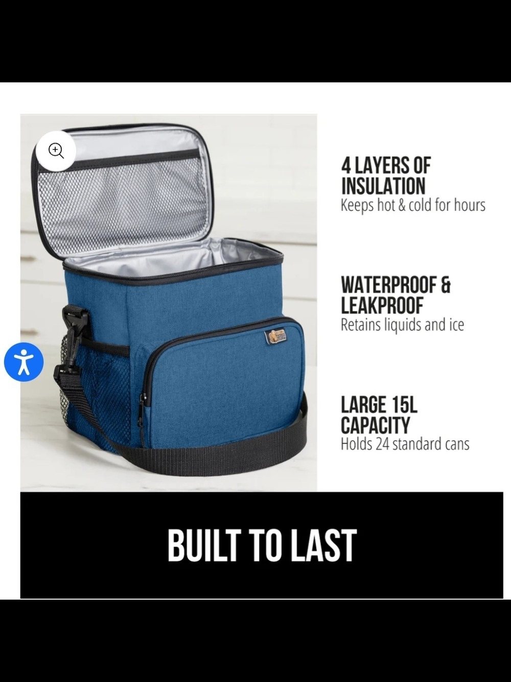 NWT Gorilla Grip Insulated Lunch Bag Cooler Blue by - Picture 2 of 3